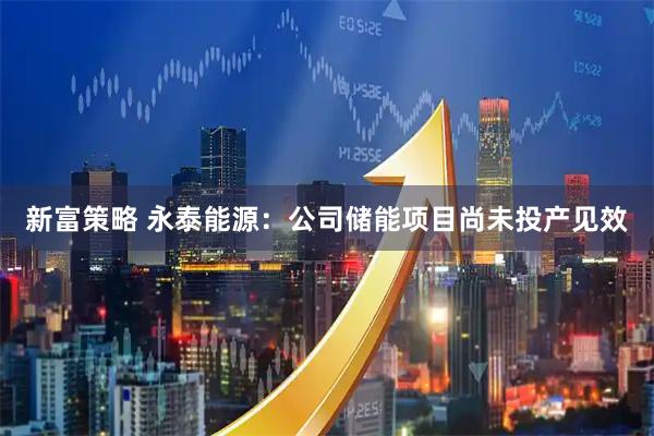 新富策略 永泰能源：公司储能项目尚未投产见效
